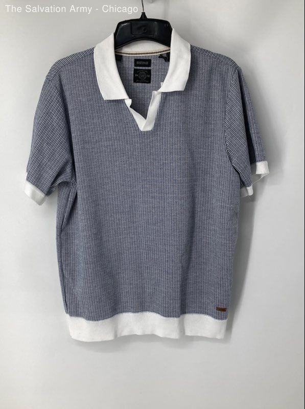 Buffalo David Bitton Mens Blue White Short Sleeve Golf Polo Shirt Size Large