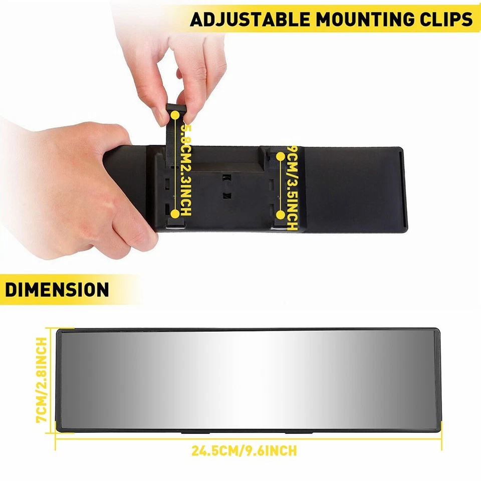 240MM Brand New Wide Flat Clip Interior On View Rear Clear Mirror Universal - Image 2 of 4