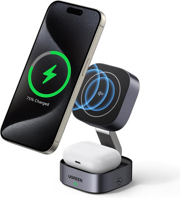 UGREEN Magflow Qi2 Zertifizierte 15W 2 in 1 Ladestation Kompatibel Mit Magsafe F