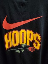 Image of NIKE Dri-Fit Basketball HOOPS Rose Swoosh Floral TEE Shirt Black Size Large NWOT