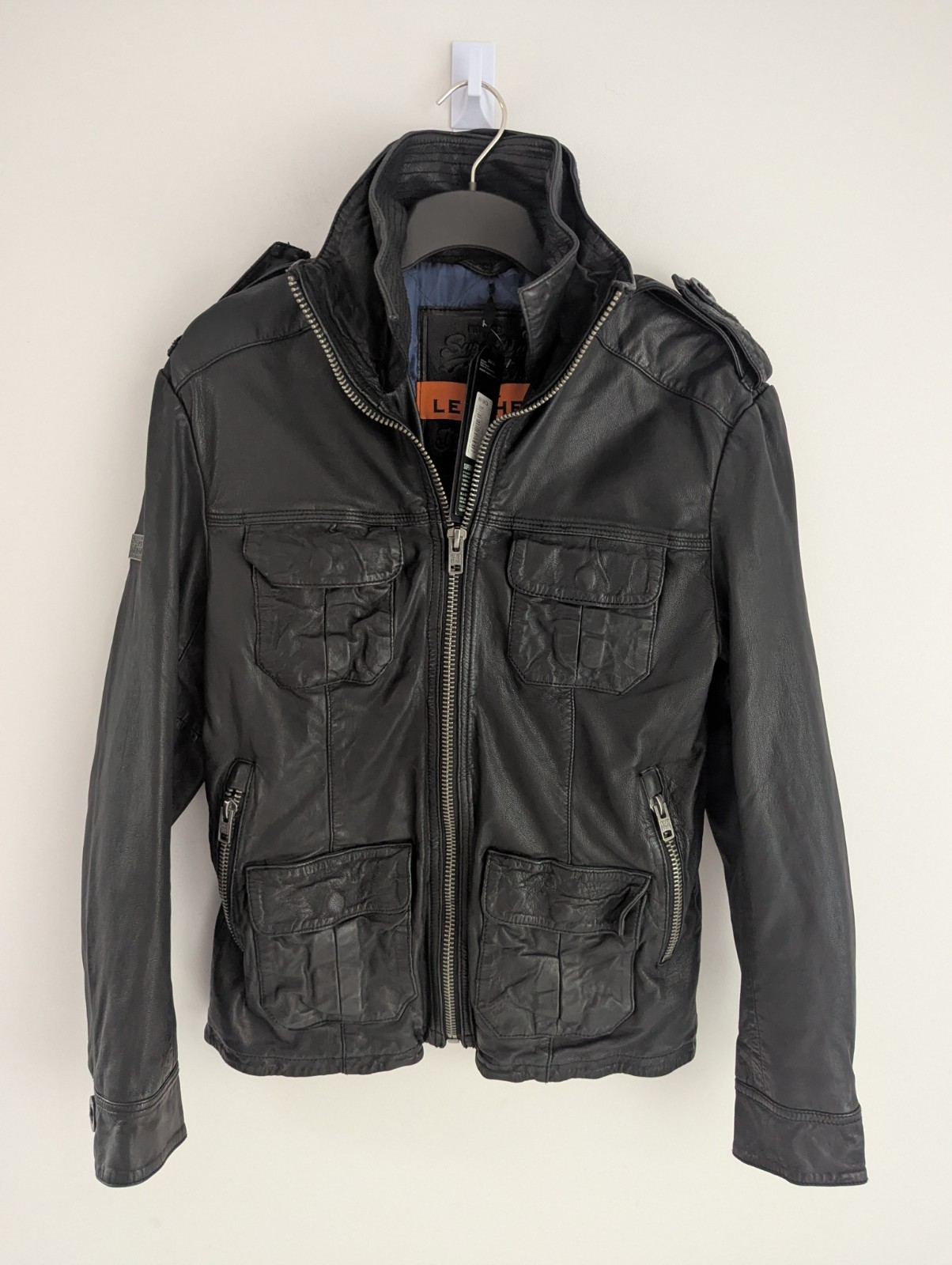 Superdry Mens Black New Brad Hero Leather Jacket. Size Medium. RRP£249.99 image 8