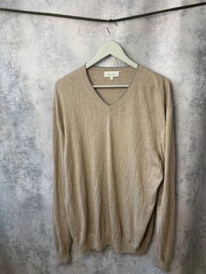 Neiman Marcus Kaschmir Seide Herren V-Ausschnitt Pullover Pulli Gr.XL Beige
