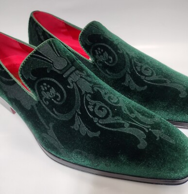 After Midnight 7017 Mens Embellished Velvet Dress Loafers Shoes Emerald  Green