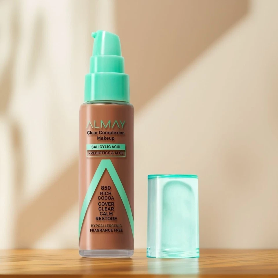 Almay Clear Complexion Makeup Hypoallergenic 850 Rich Cocoa 1 FL Oz 2 Packs NEW - Image 3 of 4