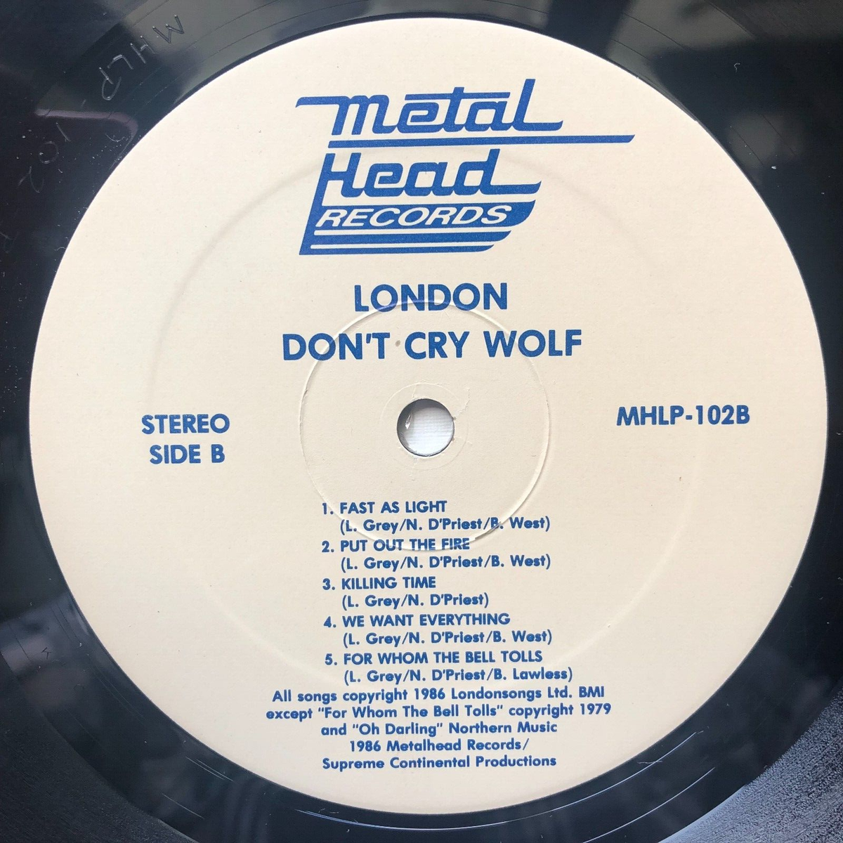 LONDON-DON'T CRY WOLF- 1986 VINYL METALHEAD 102 W/ INSERT VG++ 1ST