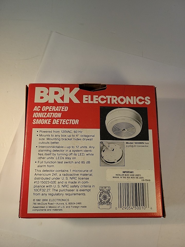 BRK Electronics First Alert 1839N 120V AC Hardwire Ionization Smoke
