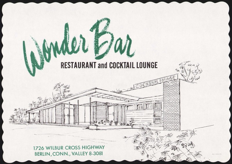 Vintage placemat WONDER BAR Restaurant Cocktail Lounge pic Berlin Connecticut