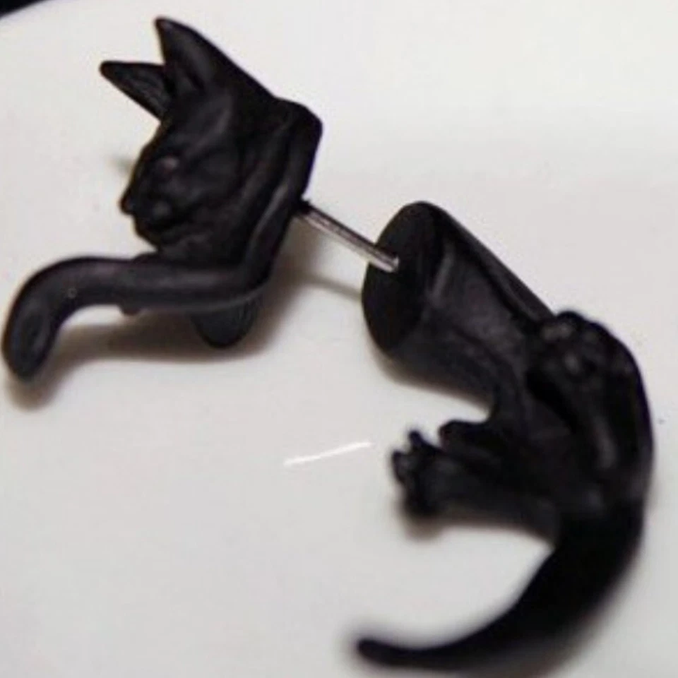 3D Ohrstecker Katze Ohrringe Cat Ohrschmuck Earring Schwarz - Bild 2 von 4