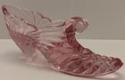 Vtg Fenton Pink Drapery Swirl Scallop Cat Head Glass Slipper Shoe Boot Victorian