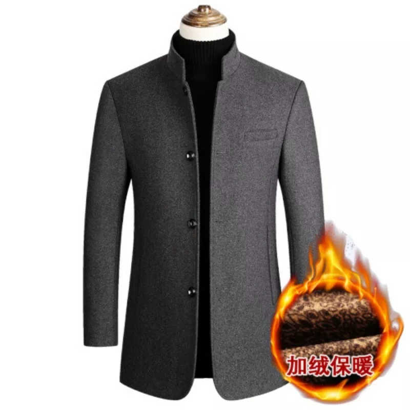 Mens Stand collar Wool Blend Jacket Blazer Single Breasted Winter