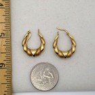 14K Yellow Gold Brushed & Polished Shrimp Style Oval Hoop Earrings [E131] — photo 7