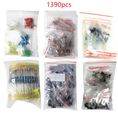 1390pcs Electronic Components LED Diode Transistor Capacitor Resistance Kit Lot