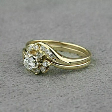 1Ct Round Cut Moissanite Engagement Bridal Ring Set 14K Yellow Gold Plated