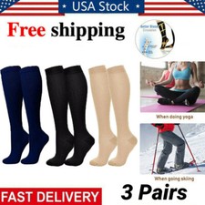 3 Pairs Medical Compression Socks for Women and Men 20-30 mmHg Knee High Socks