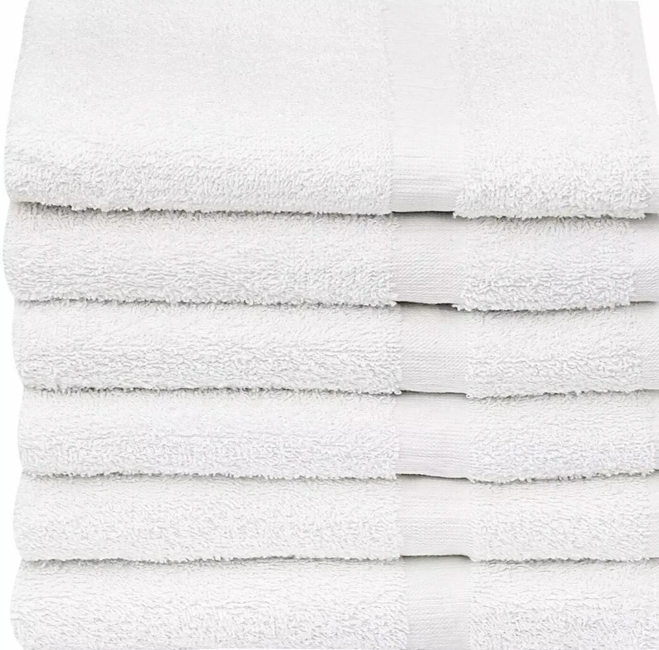 Paquete de 12 toallas de baño blancas 22"X44" 100 % algodón 7 lb económicas hotel/gimnasio/spa Foto 4 de 4