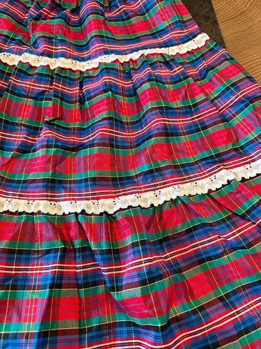 VTG SILK TARTAN PLAID HANDMADE RUFFLE TIER SKIRT GIRLS SZ 5 6 - Picture 2 of 7