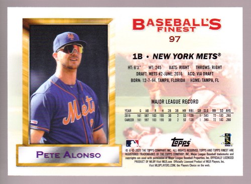 Pete Alonso Mets 2020 Topps Baseball’s Finest Flashbacks #97 Green All-Stars - Picture 2 of 2