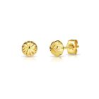 Ball Bead Sleeper Studs Earrings Push-back 14K Real Solid Gold Diamond-Cut Half