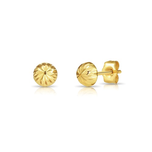 14K Real Solid Gold Diamond-Cut Half Ball Bead Sleeper Studs Earrings Push-back - Picture 7 of 12