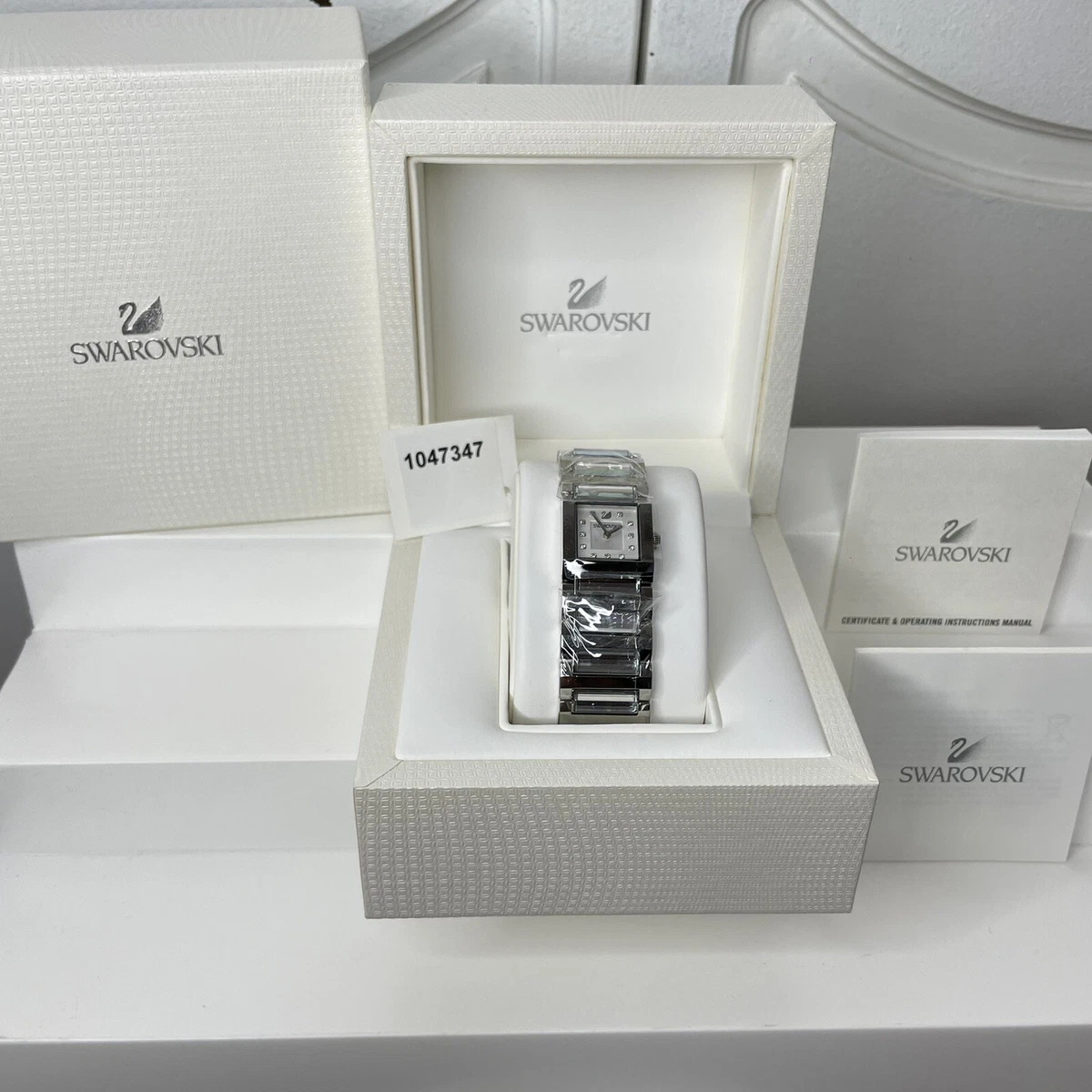 Swarovski Watch Square Crystal Stainless Steel Band Women s Retail 590 NWT