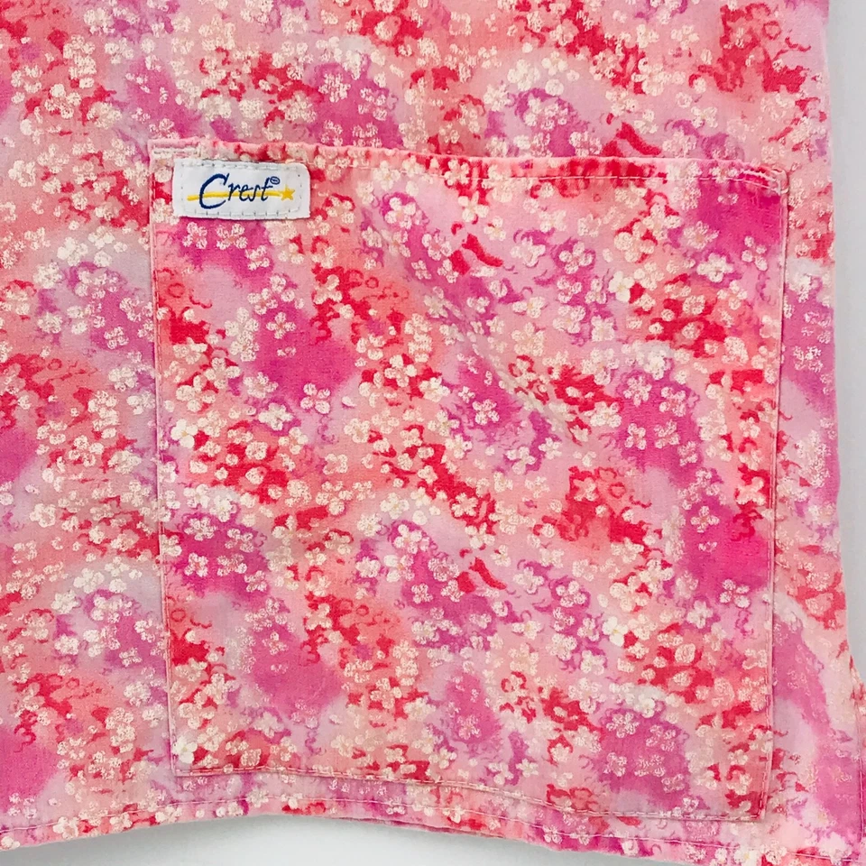 Crest Small Pink With Small White Flowers Scrub Top Medical Nurse Veterinary - Image 3 of 4