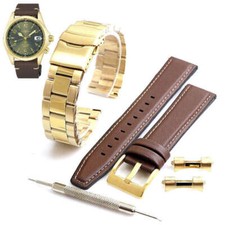 Steel  Leather Gold Tone Watch Band Strap For Seiko SPB210 6R35-01H0 SPB210K1