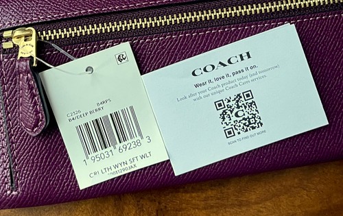 NWT Coach Deep Berry Crossgrain Textured Leather Wyn Slim Envelope Wallet $175 - Picture 10 of 10