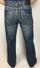 Rare Navy Blue Men’s Jeans BH Brand Boot Cut Relaxed Fit Stone Washed Fly Zipper