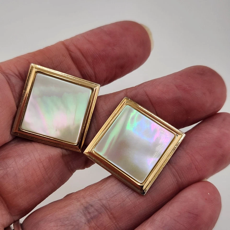 华丽复古珍珠母方形金色袖扣约 0.75 — 第 2/4 张图片