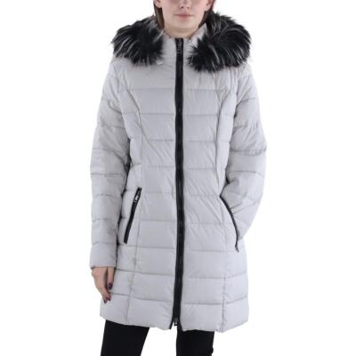 Laundry by Shelli Segal Womens Gray Faux Fur Trim Puffer Jacket Coat L BHFO 6904