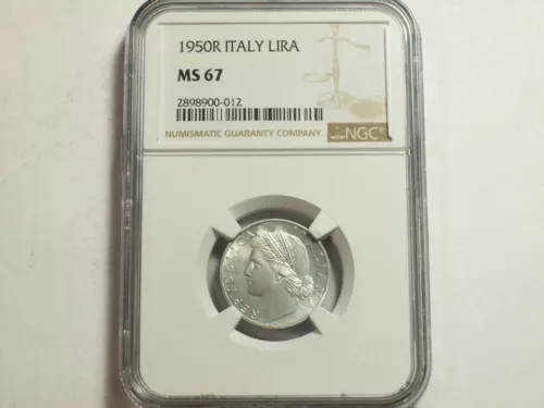 1950-R Italy Lira  KM#87   NGC MS-67   TOP POP       SN4057