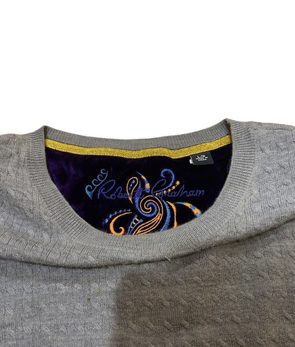 Robert Graham Laine Cashmere Grey Paisley Pullover Crew Neck Sweater Men’s Large - Picture 4 of 6