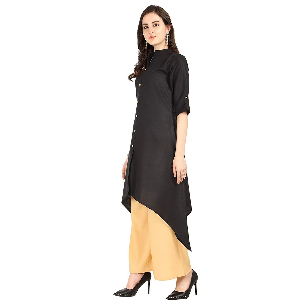 Straight Gold Printed Black Kurti With Plazo at Rs 499/piece in Jaipur |  ID: 24354085097
