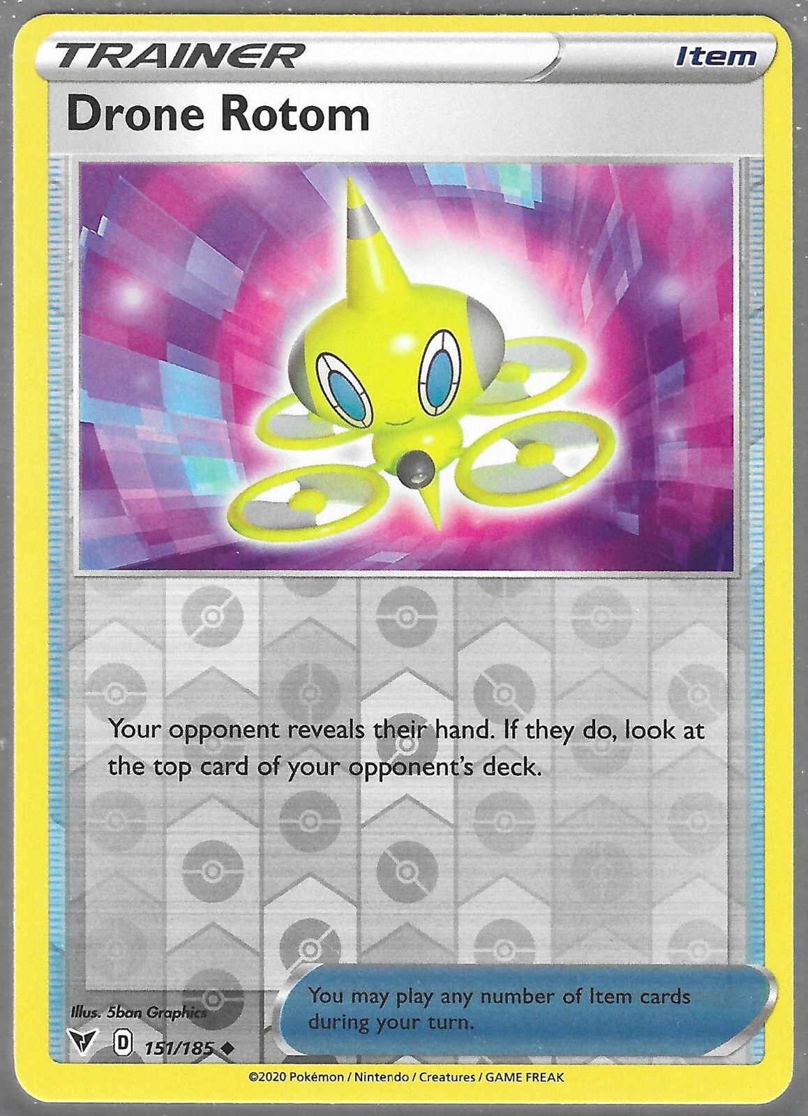 POKEMON VIVID VOLTAGE REVERSE HOLO DRONE ROTOM 151/185 NM/MINT PACK FRESH