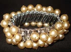 Vintage Japan Silver Tone Faux Pearl Bead Expandable Costume Jewelry Bracelet