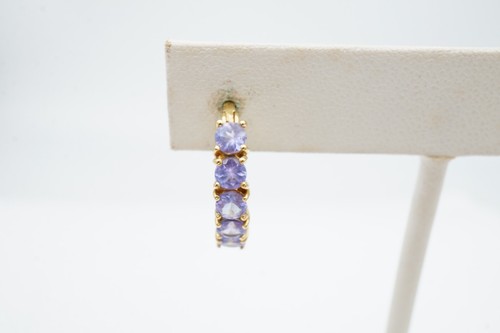 10k Yellow Gold Iolite Hoop Earrings - Picture 2 of 9