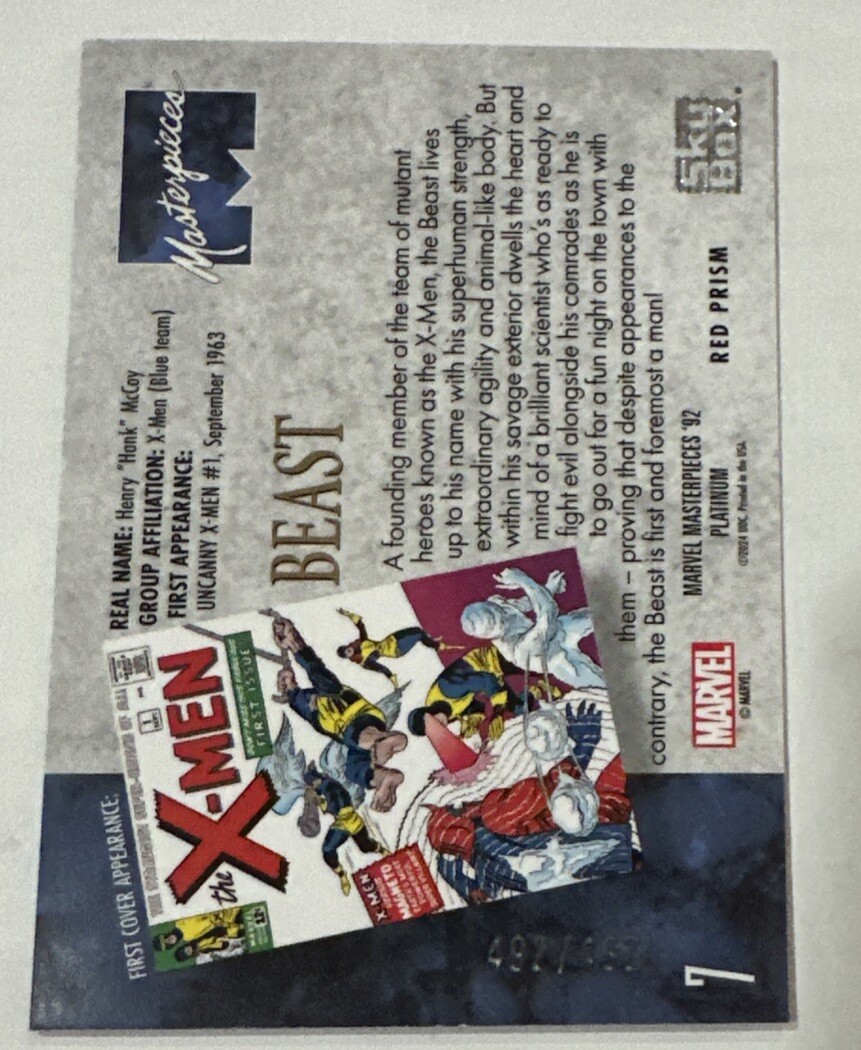 2024 Marvel Masterpieces '92 1992 Platinum Base Red Prism 7 Beast