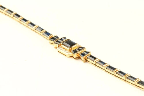 14k Yellow Gold Plated Emerald Cut Sapphire Lab Created Tennis Bracelet