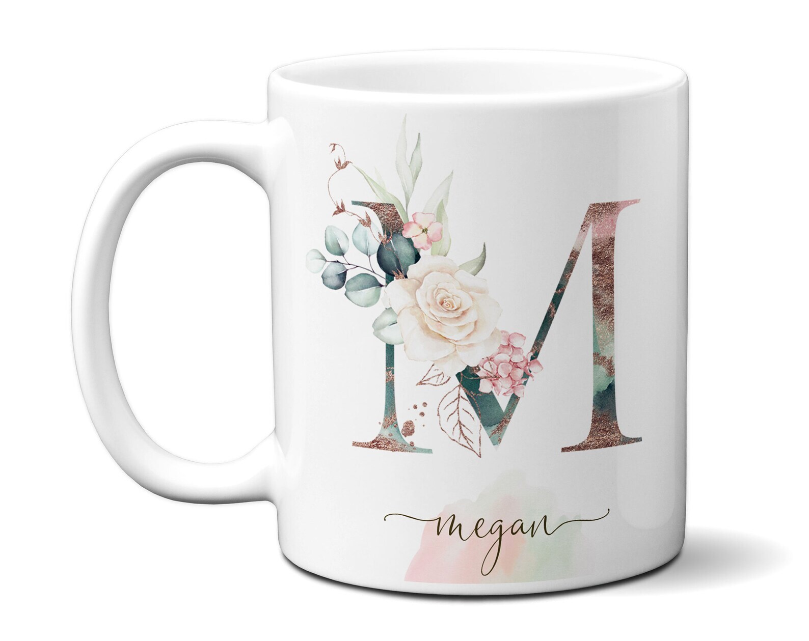 Personalized Initial Mug Any Letter Floral Alphabet Coffee Tea Hot Chocolate Cup