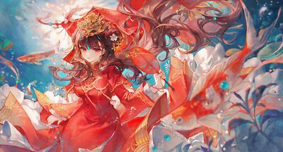 Anime girls maccha brunette red eyes underwater dress Play Gaming Mat Desk