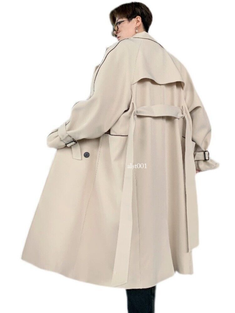 New Khaki Men's Trench Coat Spring Mid Long Jacket Outwear