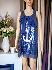 RRP €1500 Dolce & Gabbana Anchor Sailor Sequined Silk Mini Dress sz IT 42 / S