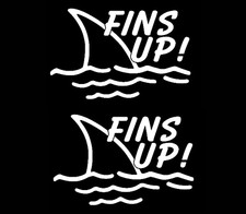 Fins Up Shark Waves Graphic Art White Vinyl Decal Car Windows Laptop Tablet