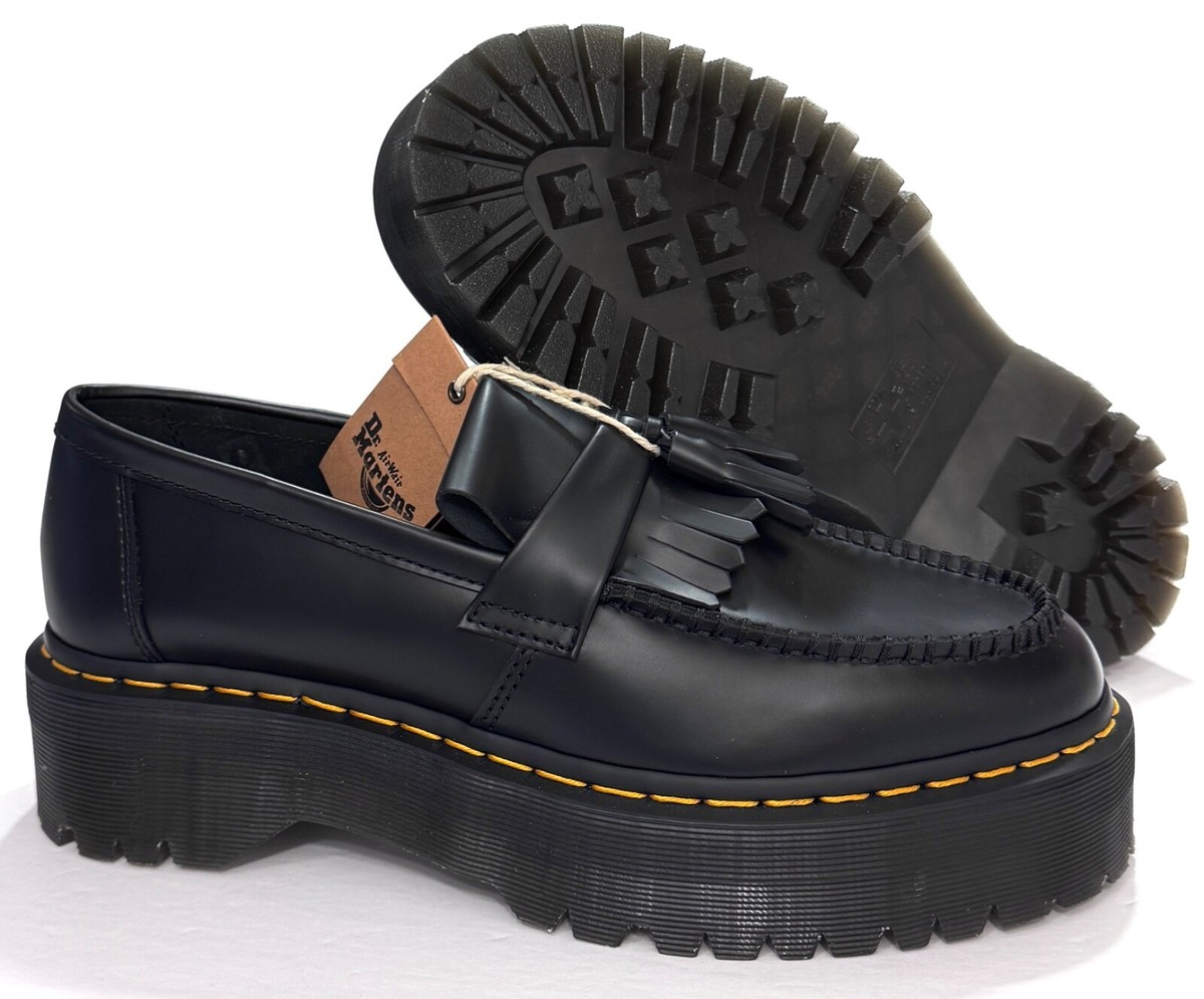 Dr Martens Adrian Quad Tassel Black Leather Platform Loafers