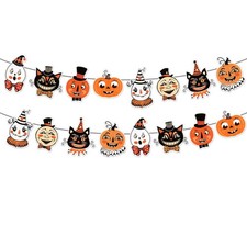 Halloween Party Banner Pumpkin Ghost Witch Owl Black Cat Hanging Decoration
