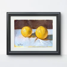 Original Oil Painting 8x12 Paper Still Life Two Oranges on Draped Cloth Signed