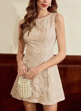 Floral Jacquard Sleeveless Women’s Summer Dress French Minimalist Elegant A-Line