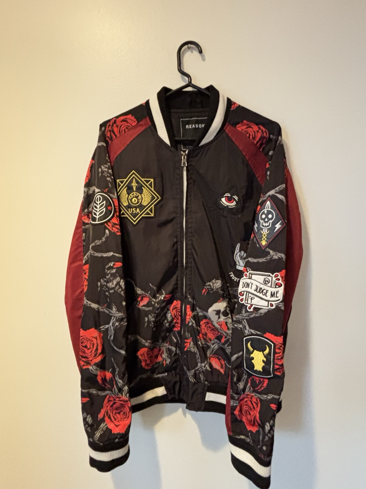 Reason Patchwork Bomber Jacket “Trust No One” Siz… - image 2