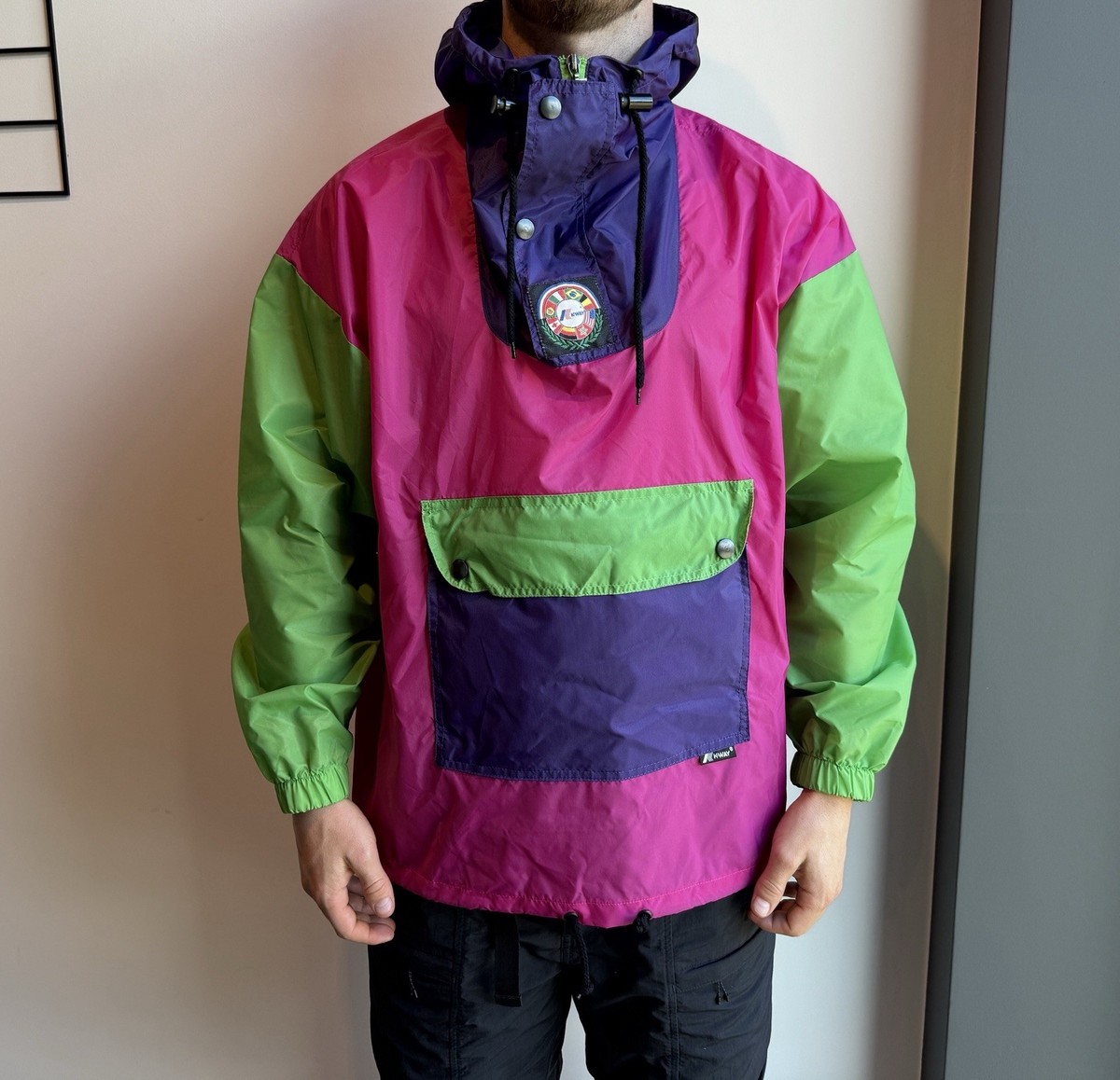Vintage 1990s 90s K-WAY Jacket Mens Crazy Festival Windbreaker