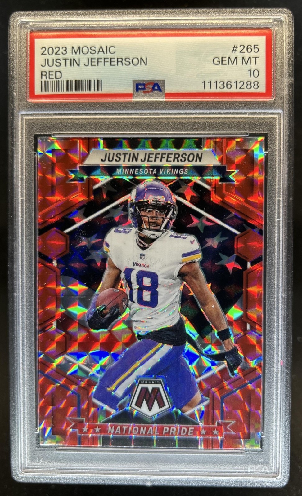 2023 Panini Mosaic Justin Jefferson Red Mosaic National Pride #265 PSA 10 view 1